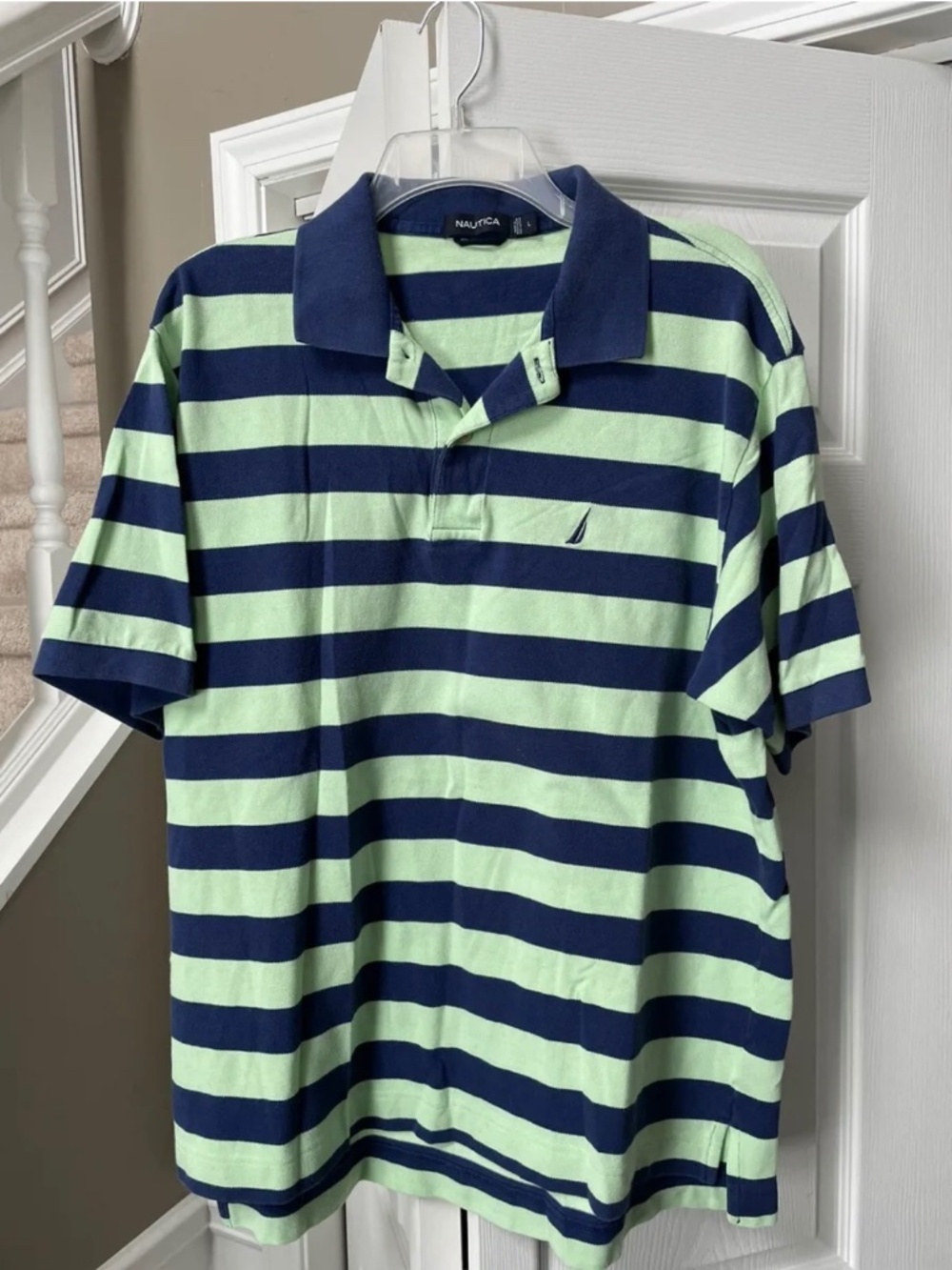 Nautica Polo Blue/Mint Striped Size L